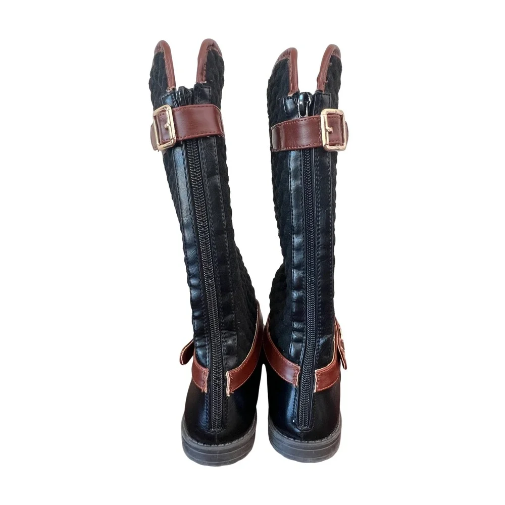 Tommy Hilfiger Girls Andrea Equine Riding‎ Boots Black Cognac Brown Size 3 PM-42